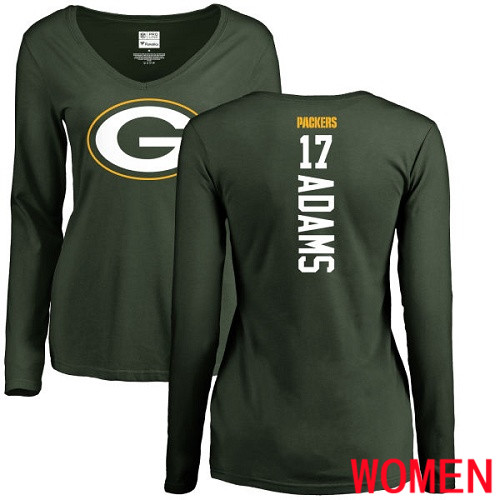 Green Bay Packers Green Women #17 Adams Davante Backer Nike NFL Long Sleeve T Shirt->nfl t-shirts->Sports Accessory